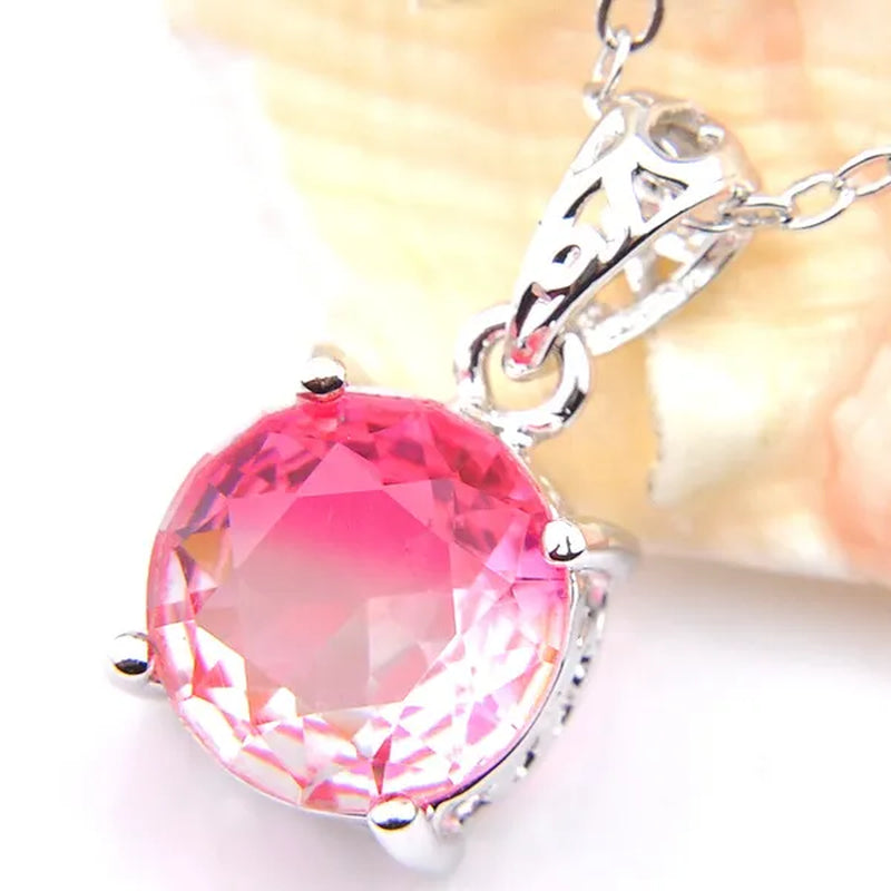 Luckyshine Dazzling Round Fire Bi-Colored Tourmaline Gemstone Silver Earrings Pendants Necklaces Jewelry Sets for Women
