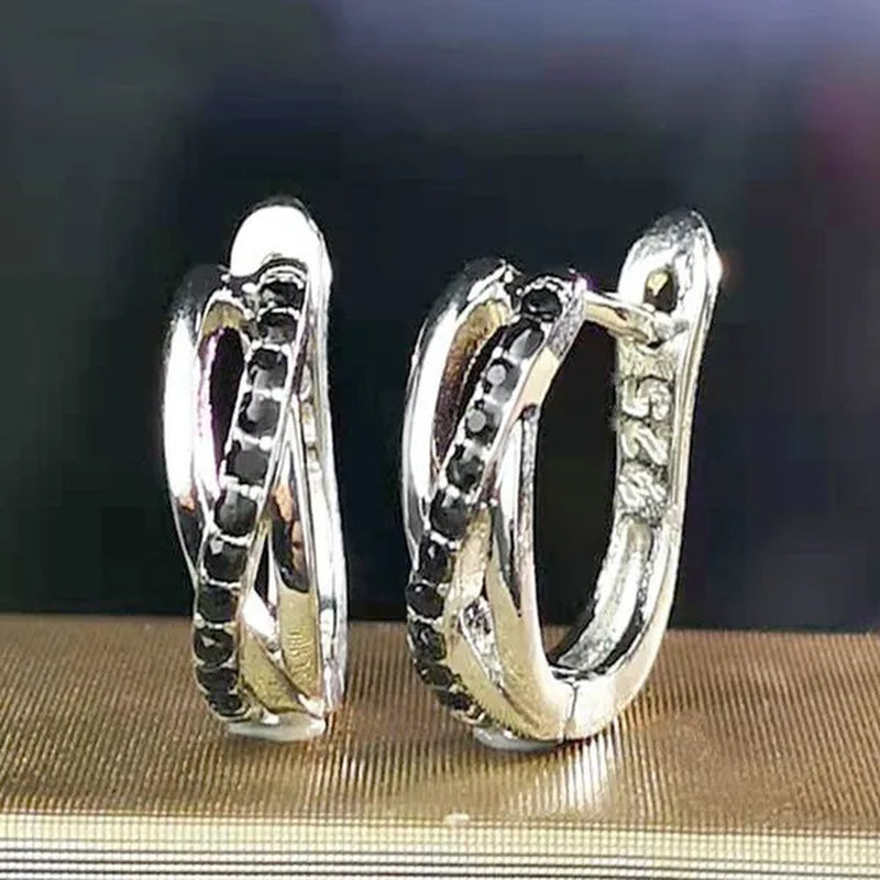 Simple Classic Earrings 925 Sterling Silver Black Sapphire Cross Stud Hoop Earrings Wedding Jewelry Gifts for Women