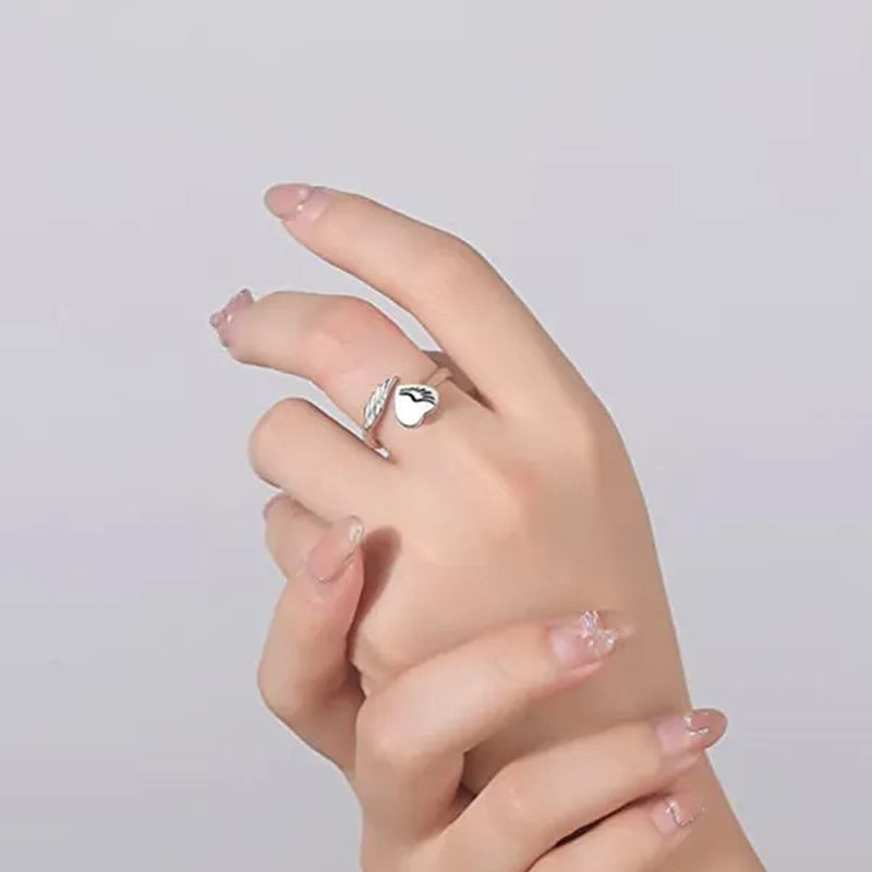 Adjustable Angel Wings Ring Letters Heart-shaped Index Finger Ring Alloy Rings Nice Opening Ring Jewelry Gift for Friend BAR