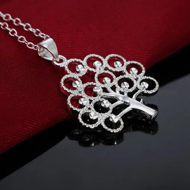 Wholesale 925 Solid Sterling Silver Jewelry Elegant Tree Card Pendant Necklace Chain Jewellery Xmas(with Chain)
