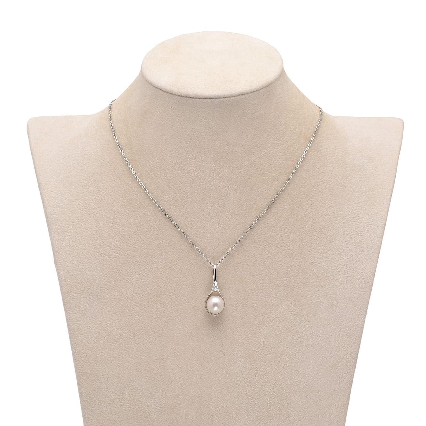925 Sterling Silver Spoon Shape Cultured White Pearl Pendant Necklace for Women