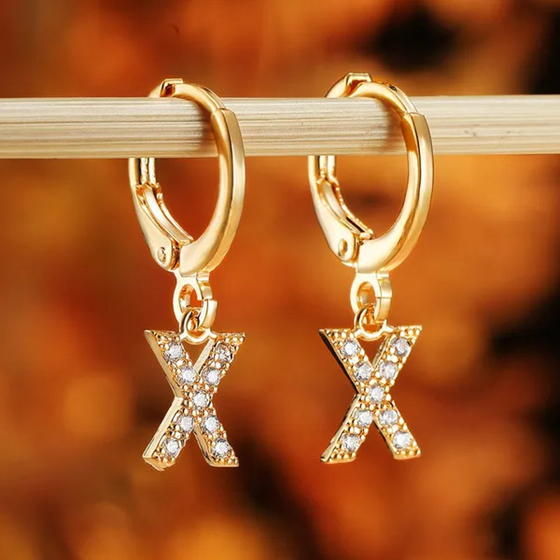 1 Pair 14K Gold Filled Cute Initial A-Z Letter Earrings CZ Zircon Diamond Gold Small Hoop Earings for Women Alphabet Fashion Jewellery