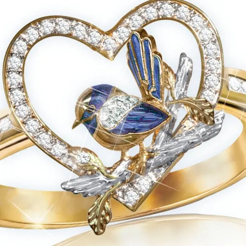 Silver Ring Creative Bird Sparrow Ring Plated Gold Ring Statement Crown Ring Natural Gemstones Ring Wedding Bride Engagement Band Charm Party Ring Jewelry