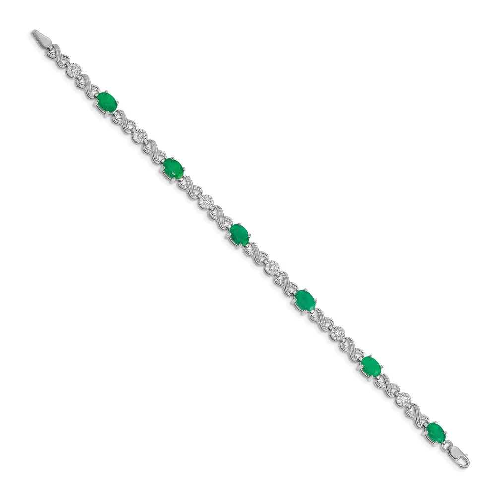 14 Karat White Gold Diamond and Emerald Infinity Bracelet