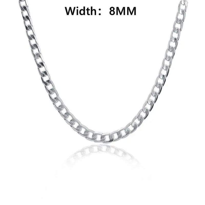 2PCS (Bracelet + Necklace) 925 Sterling Silver Women Men Fashion Jewelry Set Curb Chain Necklace Bracelet 925 Silver Jewelry High Quality Necklace Bracelet 16-30 Inches