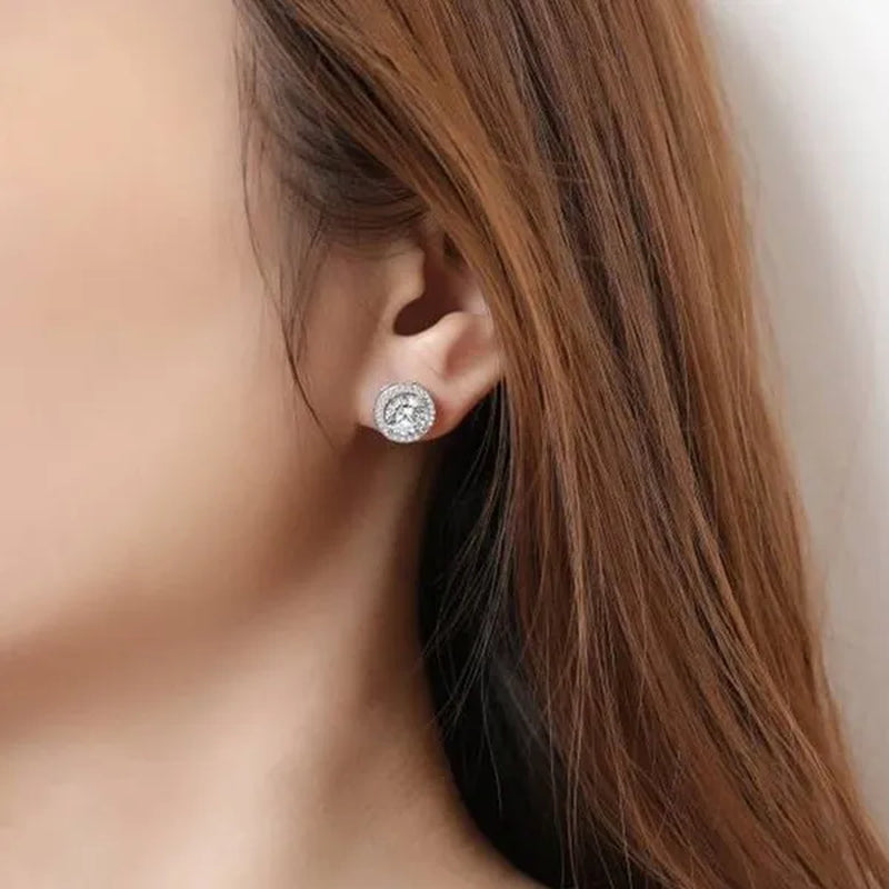 Brilliant Round Cut Halo Solitaire Moissanite & Simulated Diamond Solitaire Stud Back Earrings Engagement & Wedding Jewelry Ear Studs Bridal Gift Diamond Stud Earrings Stud Earrings Stud Earrings for Women Jewelry