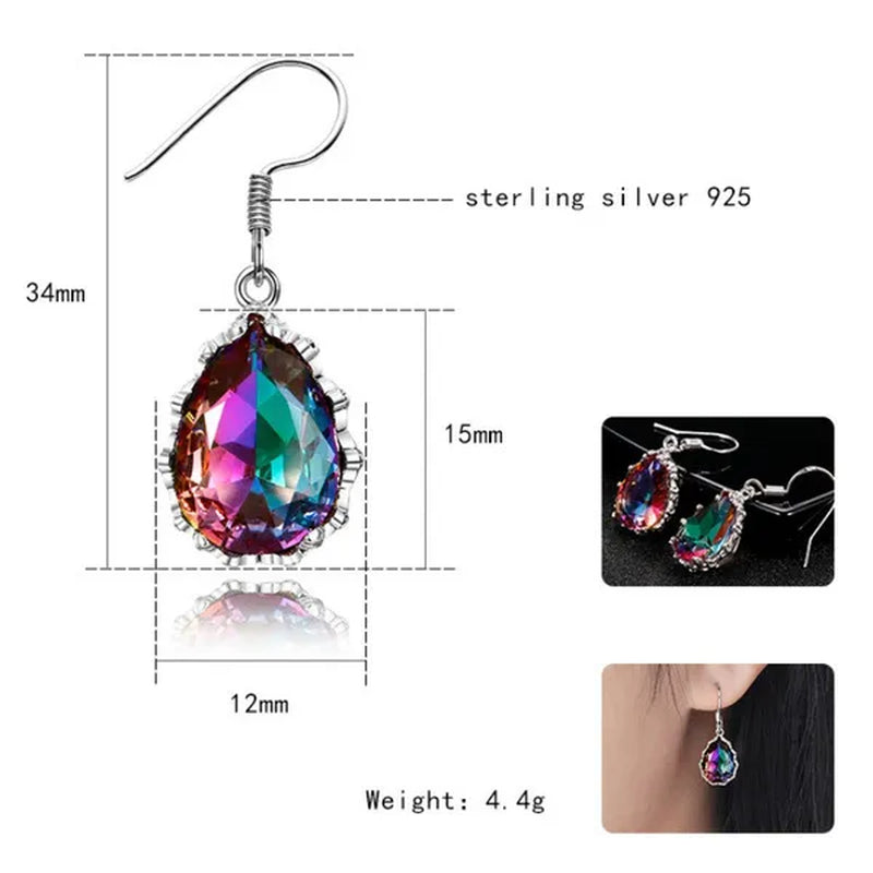 925 Sterling Silver 10 * 14 Mystic Rainbow Topaz Gemstone Hook Earrings