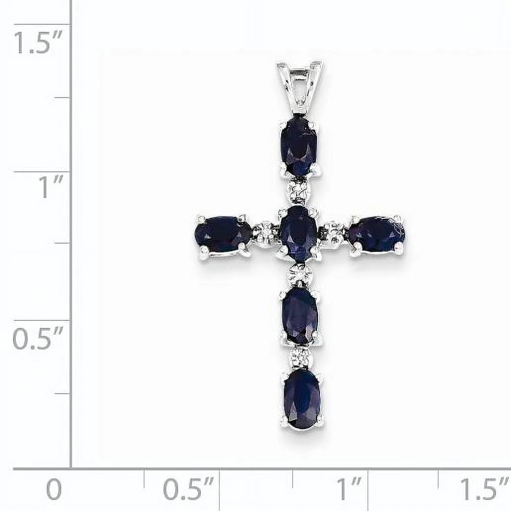 14K White Gold Diamond and Sapphire Cross Pendant