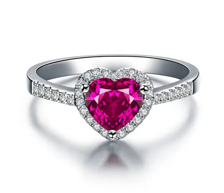Jewelry Silver Gem Ruby Wedding Bride Birthstone Engagement Ring Gift