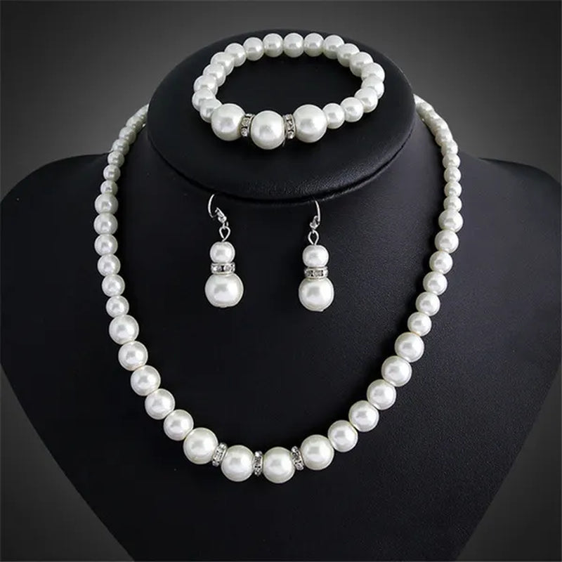 Wedding Jewelry Set Bride Bridesmaid Elegant Princess Crystal Necklace Earrings Bracelet Pearl Jewelry Set For Women Girl