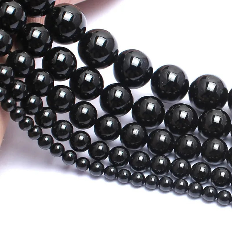 Natrual Round Stone Beads Genuine Black Tourmaline Stone Beads for Jewelry Making Bracelet Necklace 15inches 4/6/8/10/12mm