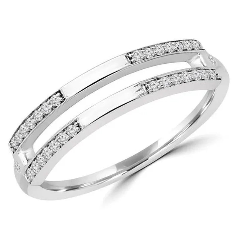Majesty Diamonds MDR190058-3 0.16 CTW Round Diamond Split Two-Row Semi-Eternity Wedding Band Ring in 14K White Gold - Size 3