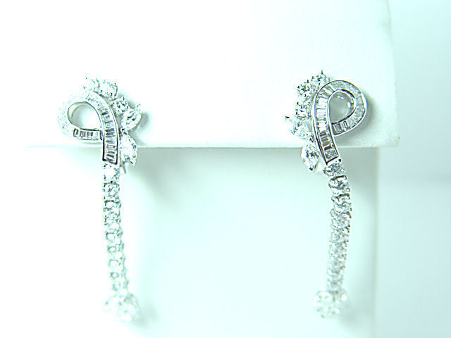 DIAMOND ROUND BRILLIANT BAGUETTE MARQUISE PEAR SHAPE DIAMOND DANGLE DROP EARRING