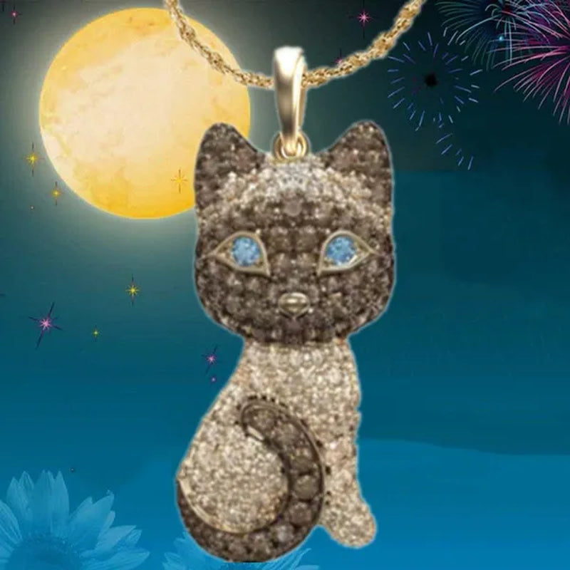 Exquisite Fashion Women's Diamond Animal Jewelry Accessories Gift Necklace Lovely Cat Pendant European and American Women's Diamond Necklace Birthday Party Valentine's Day Anniversary Gift