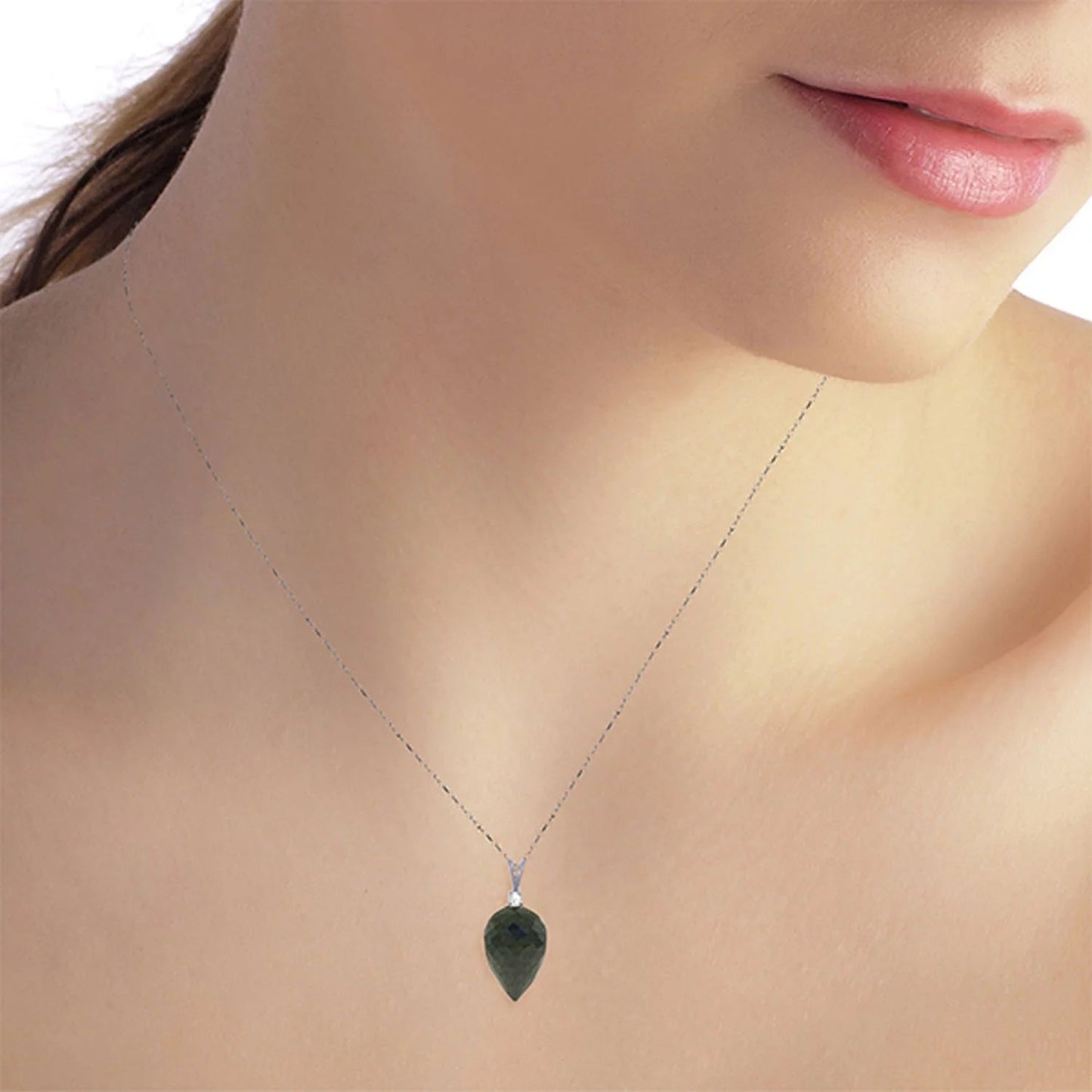 14K 16" White Gold Necklace with Diamond and Briolette Black Spinel