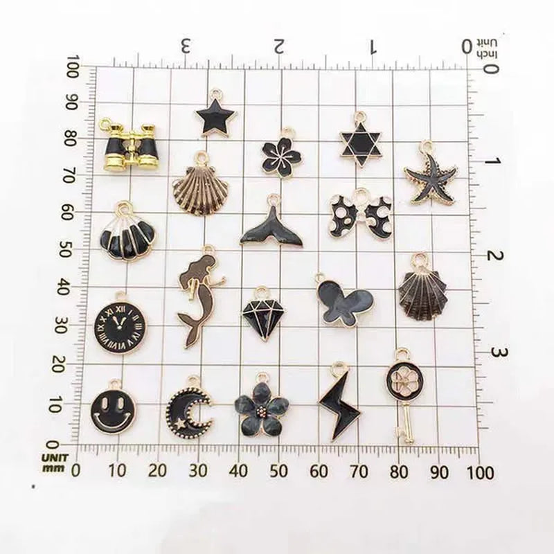 30pcs Mixed Pattern Pink Drop Oil Fish Flower Horse Enamel Charm DIY Jewelry Bracelet Necklace Pendant Gold Tone Float Finding