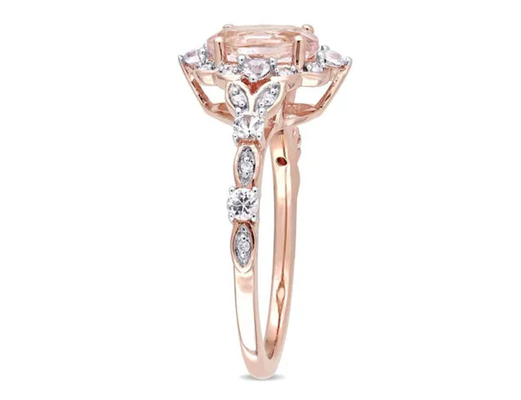 1.15 Carat (Ctw) Morganite Ring in 10K Rose Pink Gold with White Sapphires