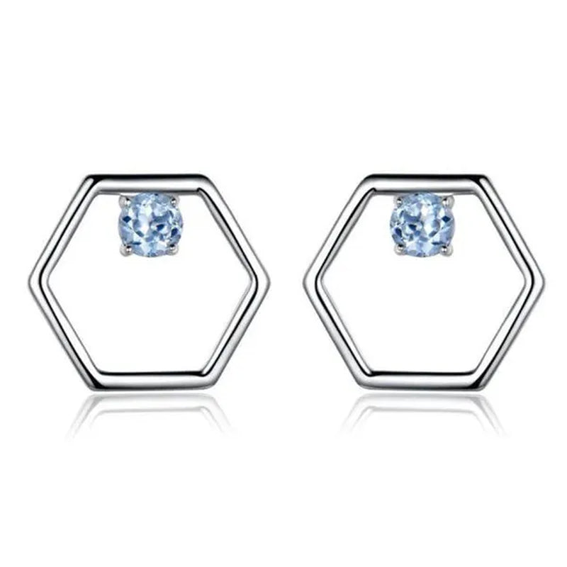 Majesty Diamonds MDS210180 round Blue Nano Topaz Hexagon Stud Earrings in 0.925 White Sterling Silver