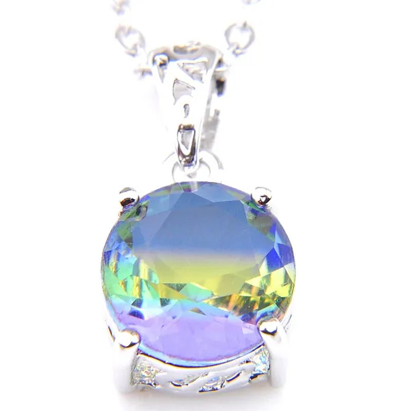 Luckyshine Sparking Round Fire Bi-Colored Tourmaline Gemstone Silver Earrings Pendants Necklaces Jewelry Sets for Women