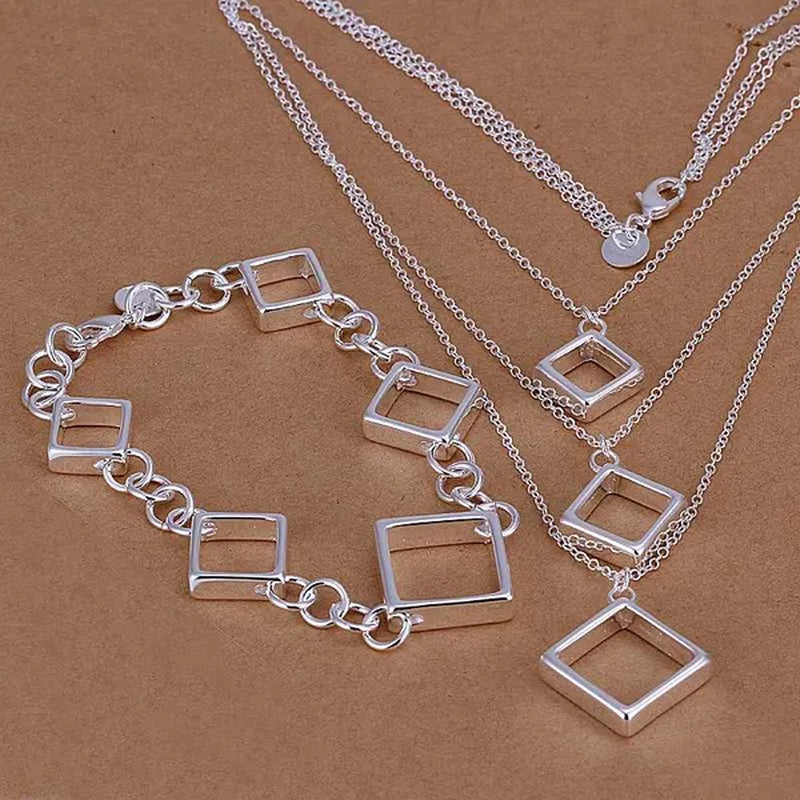 Factory price top quaility 925 sterling silver jewery sets 925 silver necklace bracelet SMTS064