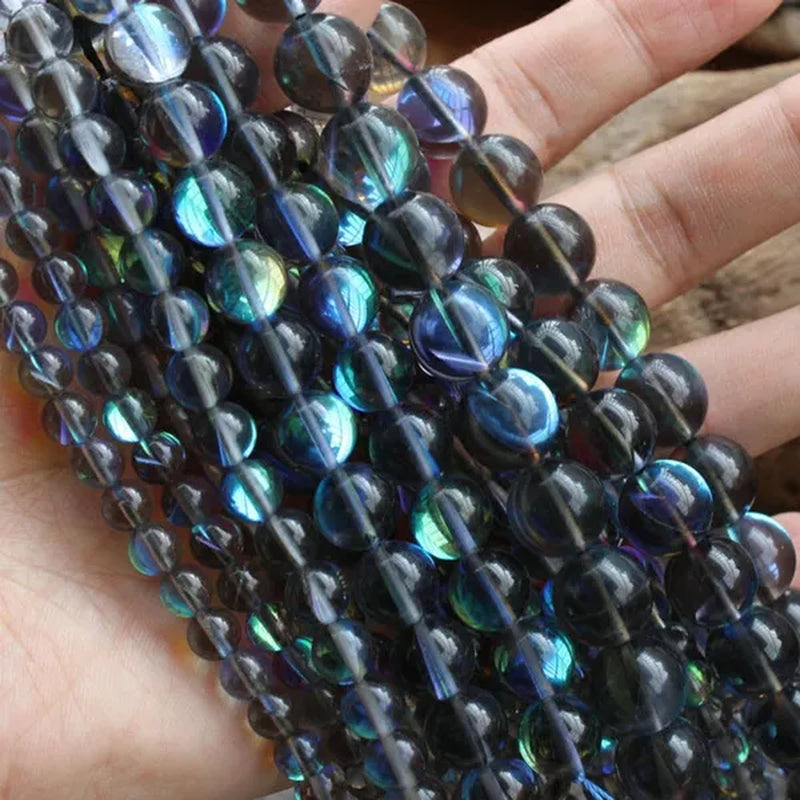 6-12mm Round Gray Rainbow Labradorite Beads Synthetical Moonstone Beads For Jewelry Making Beads 15'' Needlework DIY Beads