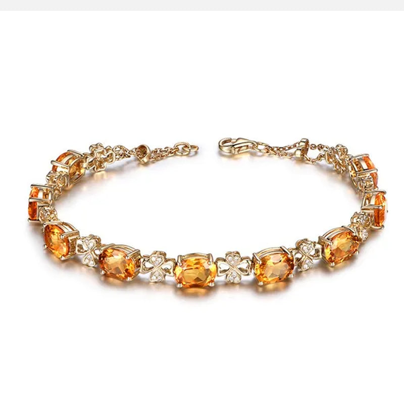 Romantic 18k Golden Plated Copper Setting Heart Shape Citrine Jewelry Set Love Shape Pendant Necklace Heart Micro Inlaid Cubic Zirconia Stud Earrings Butterfly Open-End Ring Flower Bracelets for Women Gifts