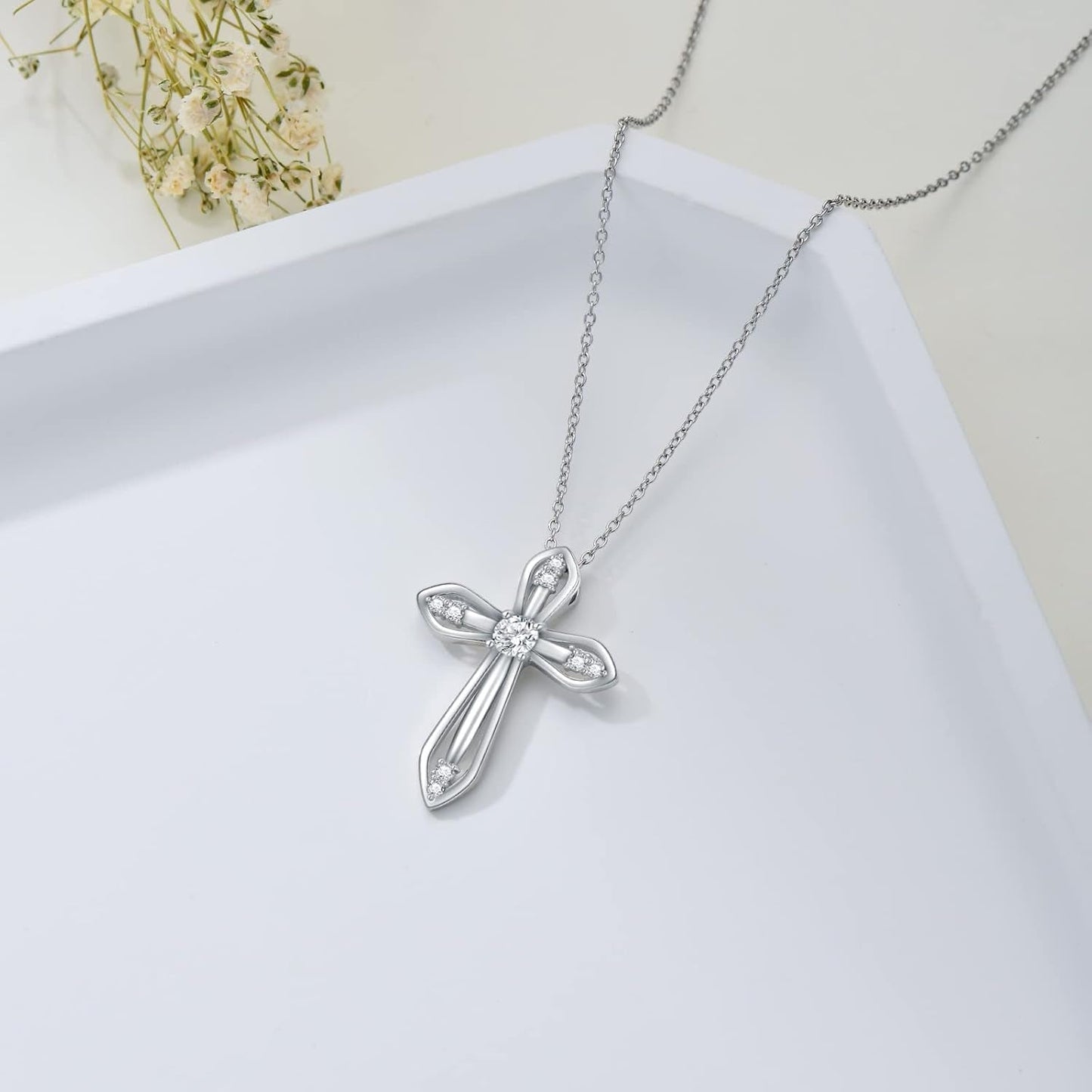 Moissanite Diamond Cross Necklace for Women,18K Gold Plated Sterling Silver Crucifix/Star of David Cross Pendant Necklace Faith Jewelry Anniversary Birthday Christmas Gift for Her Mom Wife, 18+2 Inch