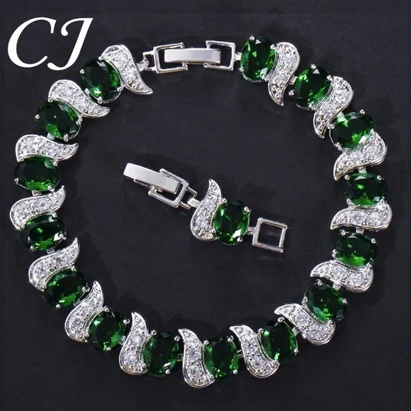 CANDICE 2023 Newest Design Women Luxury CZ Zirconia Silver Bracelets With Blue Stones 18CM+2.5CM(extended clasp)