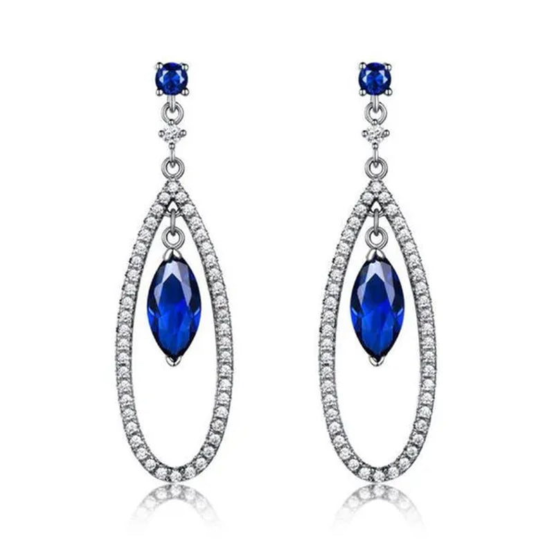 Majesty Diamonds MDS210240 Marquise Blue Nano Sapphire Halo Dangle & Drop Earrings in 0.925 White Sterling Silver
