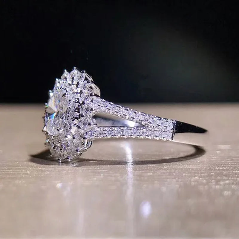 Unique Personality Design Crystal Diamond Ring 925 Sterling Silver Plated White Sapphire Gemstone Jewelry Engagement Ring