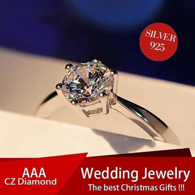 Princess Six Claw Ring Dainty Jewelry Round White AAA CZ Diamond Earrings Ear Studs Wedding Gifts