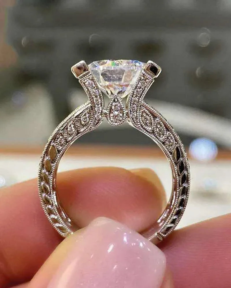 Fashion Ladies 2 Carat Natural Gemstone White Sapphire Diamond Ring Classic Design Ladies Engagement Wedding Promise Ring Birthday Gift Jewelry Size 5-11