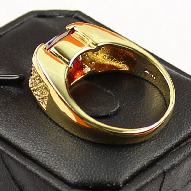 Size 5-11 Classic Men'S Ruby CZ 18K Golden Plated Band Ring
