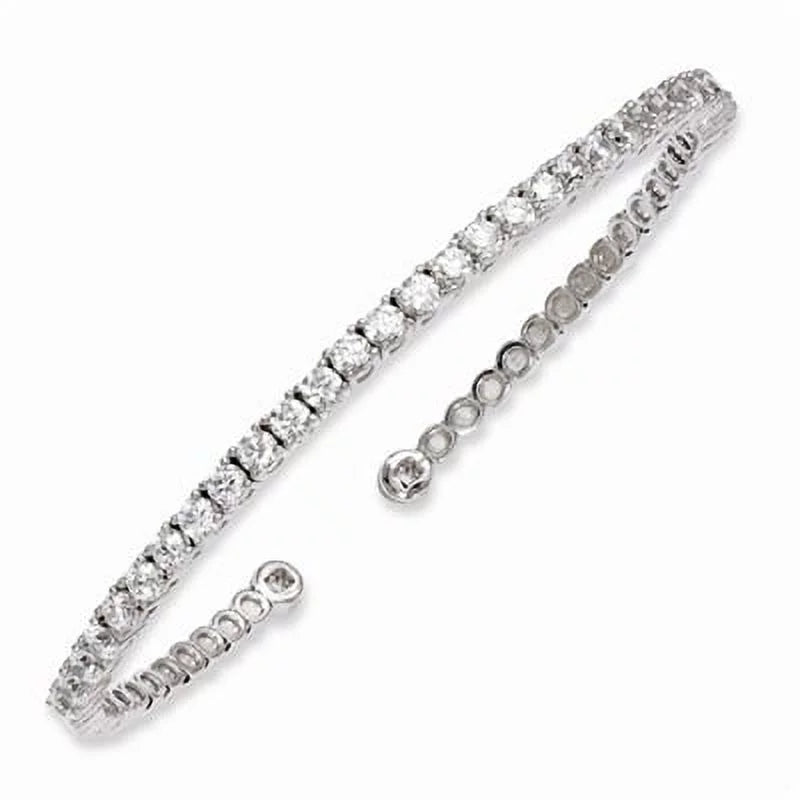 Prong Set Cuff Bracelet with Artificial round Brilliant Diamonds by Set in Sterling Silver