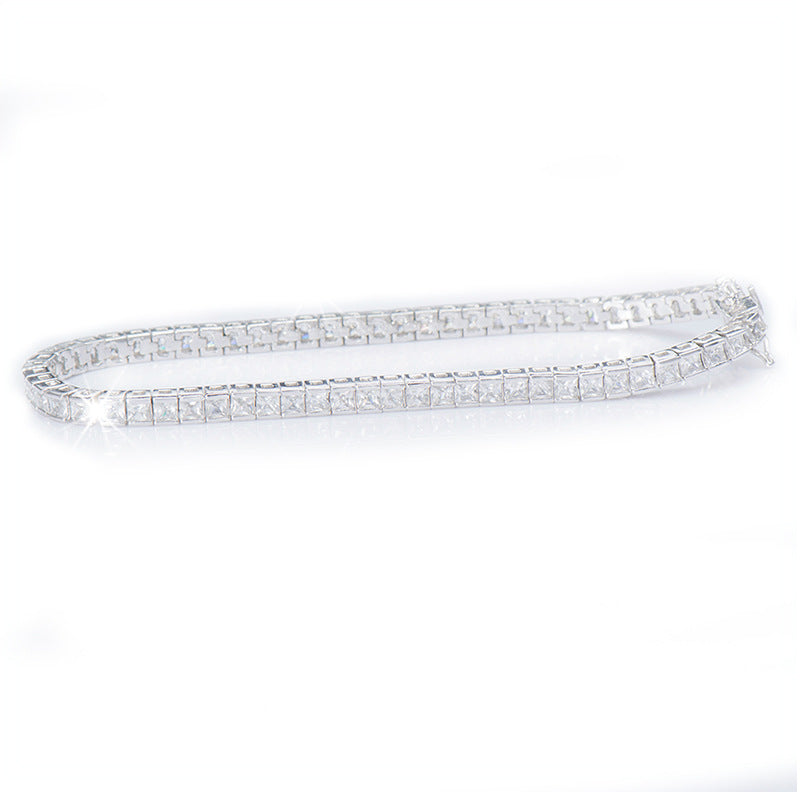Sterling Silver Bracelet with Square Diamonds and Electroplated Real Gold