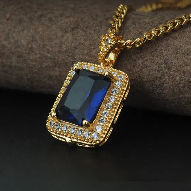 Gold Fashion Gemstone Necklace Filled Diamond Titanium Hip Hop Pendant Necklace