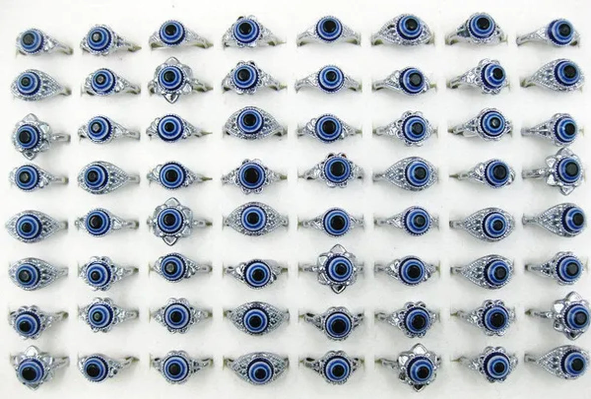 30Pcs Wholesale Jewelry Lots Evil Eye Man'S Silver Fashion Rings