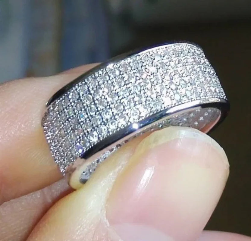 Sparkling 925 Solid Sterling Silver White Sapphire Diamond Wedding Band Rings Engagement Anniversary Party Jewelry Size 5-12