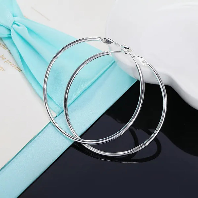 Exaggerate Big Smooth Circle Hoop Earrings, 925 Sterling Silver Round Loop Earrings for Women Wedding Engagement Party Fashion Jewelry
