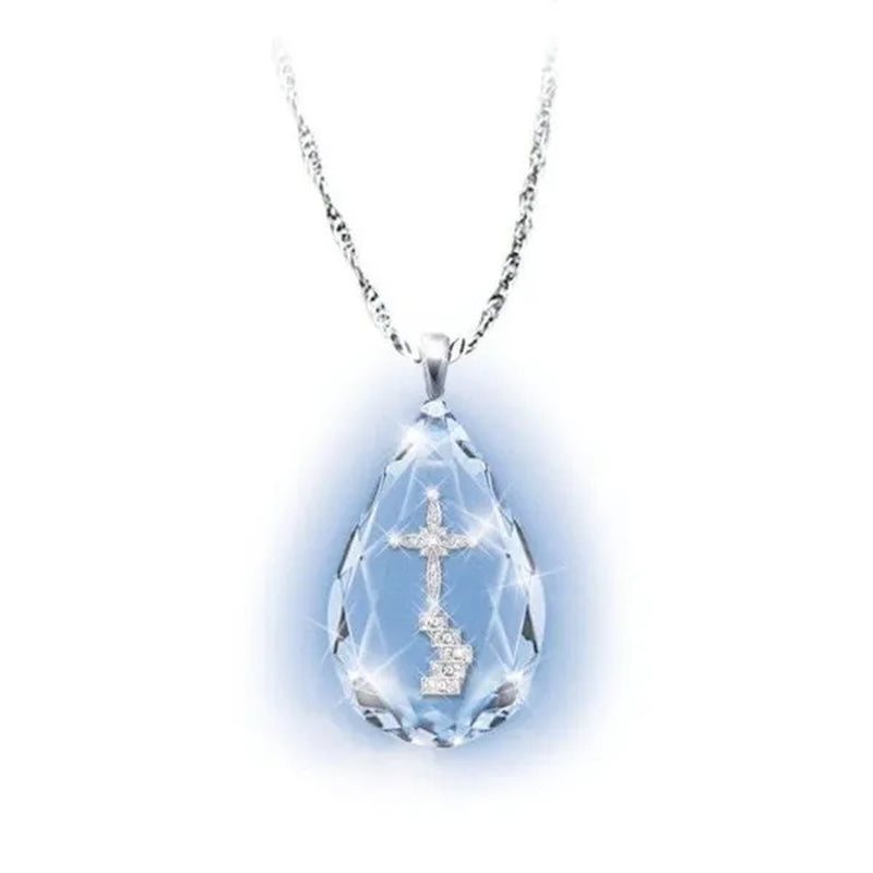 Fashion 925 Sterling Silver Teardrop Crystal Diamond Cross Necklace Engagement Wedding Jewelry Pendant Lover Necklace Gift Jewelry