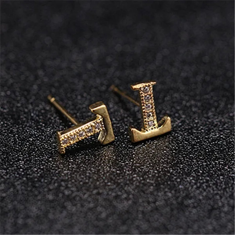 New Diamond Letter Stud Earrings Women Fashion Earrings 26 Letters A-Z