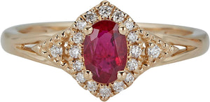 10K Yellow Gold Mozambique Genuine Ruby Ring with Diamonds for Women | Ethically, Authentically & Organically Sourced (Oval-Cut) Shaped Ruby Hand-Crafted Jewelry for Her | Ruby Ring for Women