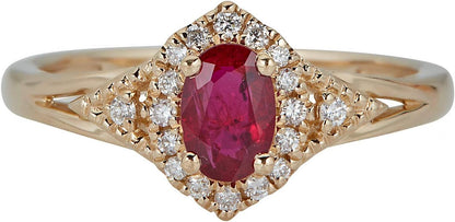 10K Yellow Gold Mozambique Genuine Ruby Ring with Diamonds for Women | Ethically, Authentically & Organically Sourced (Oval-Cut) Shaped Ruby Hand-Crafted Jewelry for Her | Ruby Ring for Women