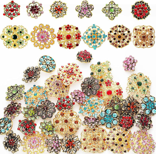 36 Pieces Brooches Jewelry for Women Mixed Color Rhinestone Flower Brooches Bulk Decorative Pins Costume Jewelry Pins Crystal Vintage Lapel Pins Wedding Bouquet Broaches Kit Crafts