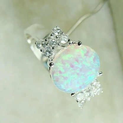 Princess Charm Crystal 925 Sterling Silver Fire Opal Ring Anniversary Gift Engagement Bridal Wedding Rings Jewelry for Women Ladies Size 4-12