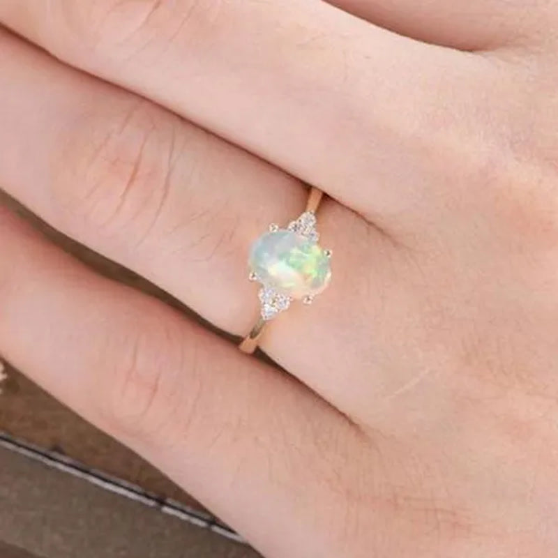 Natural Fire Opal Ring Exquisite and Fashionable 14K Gold Ring Opal Ring Mother's Day Diamond Ring European and American Bridal Party Wedding Engagement Ring  Anniversary Birthday Family Gift Jewelry