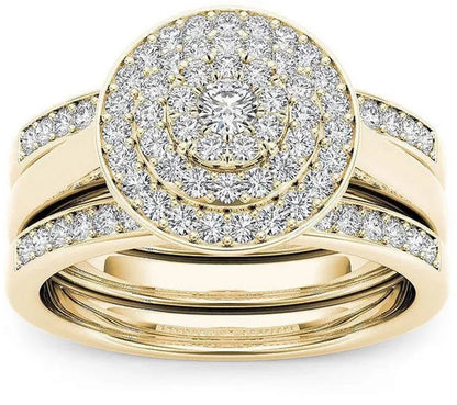 6 Styles Exquisite Women Ladies 18K Gold Natural White Sapphire Diamond Ring Set Anniversary Christmas Gift Engagement Bridal Wedding Jewelry Rings Size 6-10