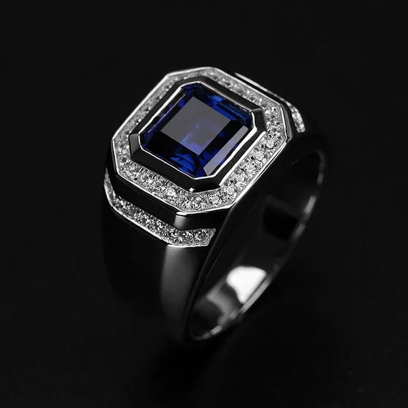 Luxury Men'S Fashion Jewelry Accessories 925 Sterling Silver Rings for Men Natural Gemstones Sapphire Ring Wedding Band Engagement Diamond Ring Fine Jewelry Mens Ring
