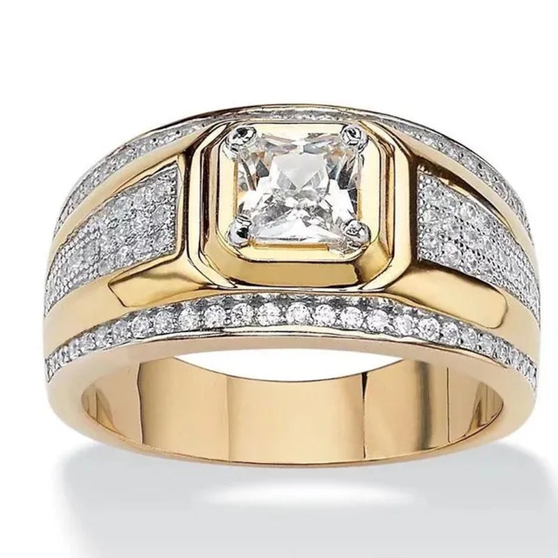 Classic Business Men's Fashion Silver Plated Gold Color White Cubic Zirconia Jewelry Boyfriend Gift Ring Anniversary Banquet Engagement Wedding Luxury Ring Jewelry Bague Homme Size 5-13