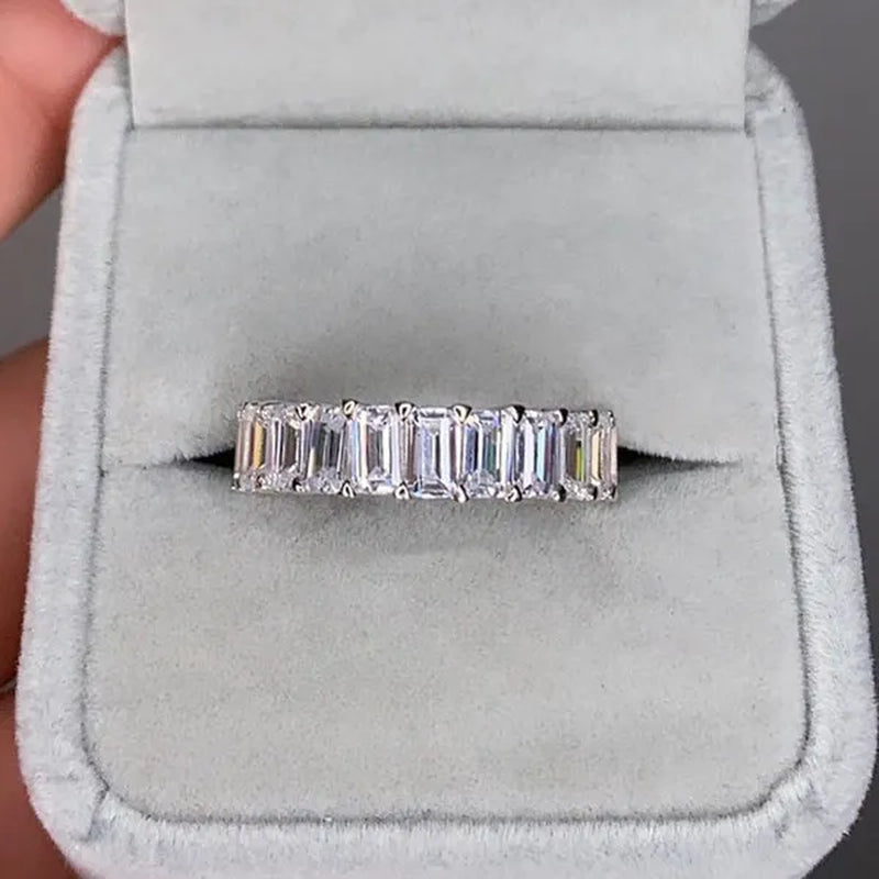 Personality Stackable Wedding Bands for Women Fashion 925 Sterling Silver Diamond Ring Shiny Natural Gemstone Luxury Jewelry Elegant Bride Engagement Party Accessories Promise Rings Size 5-11